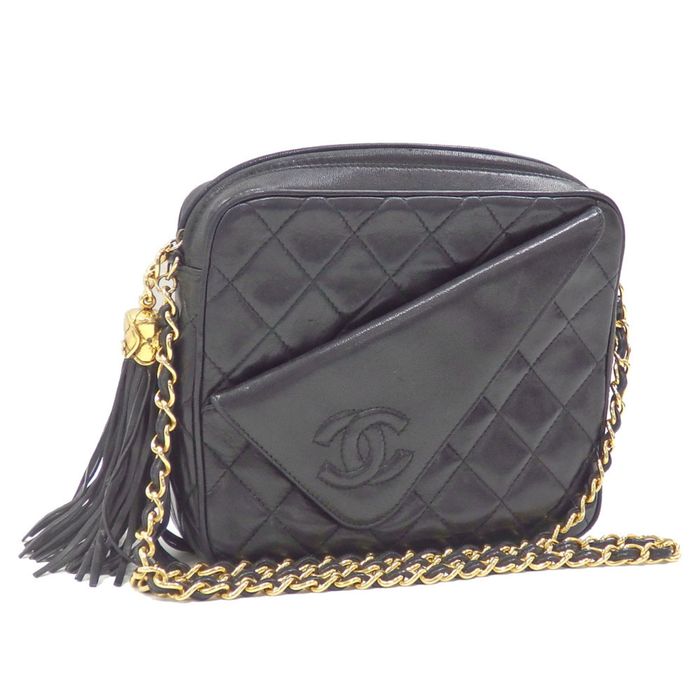 Chanel Coco Mark Lambskin matelasse Black Clutch Bag classic pouch W/box