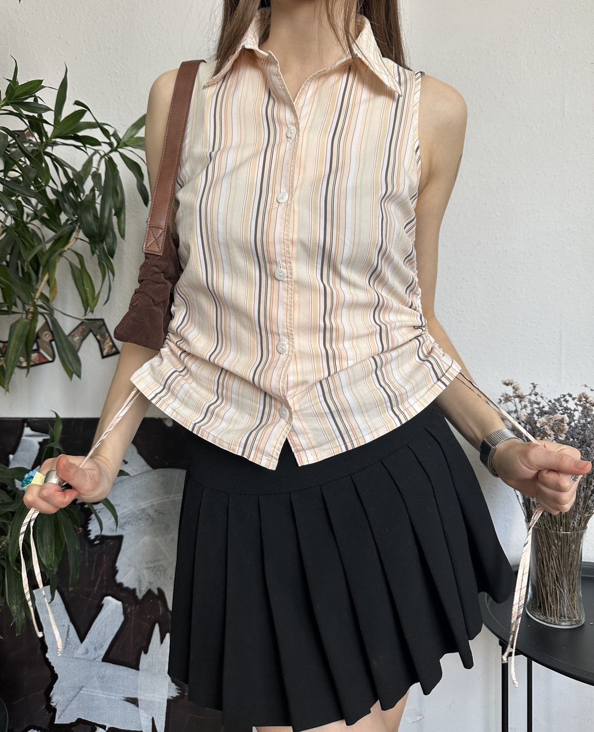 Seditionaries Betty Barclay Vintage Striped Scrunchy Ruched Blouse 00s Size XS / US 0-2 / IT 36-38 - 3 Thumbnail