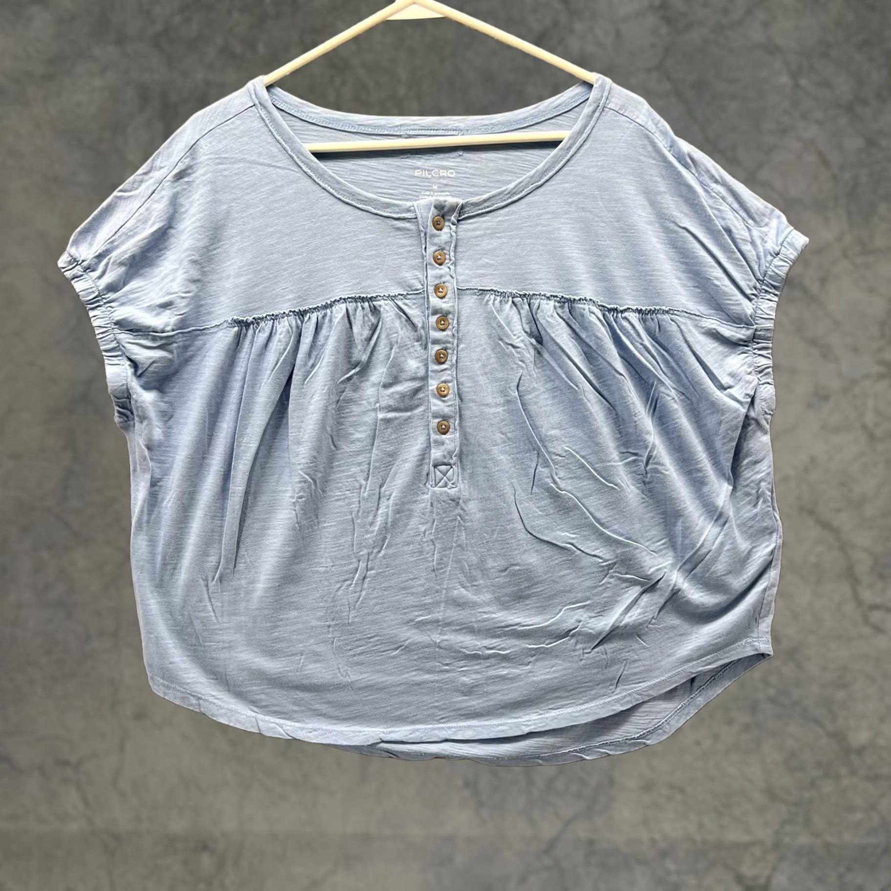 Vintage Pilcro Shirt Womens Medium Blue 100% Cotton Scoop Neck Button Dolman Tee Top Size M / US 6-8 / IT 42-44 - 1 Thumbnail