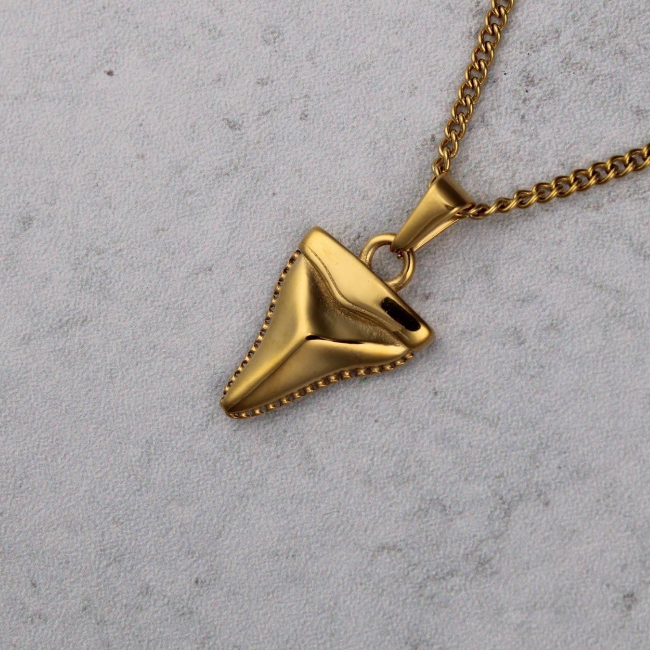Jewelry Gold Shark Tooth Pendant Necklace & 3mm Rope Chain Set Size ONE SIZE - 4 Thumbnail