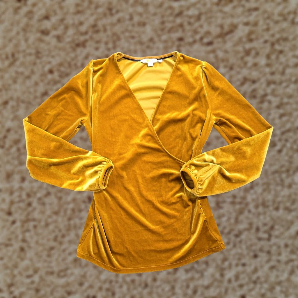 Boden Boden Top Blouse Womens 6 Yellow Mustard Velour Faux Wrap Long Sleeve Classic Holiday Size M / US 6-8 / IT 42-44 - 1 Thumbnail