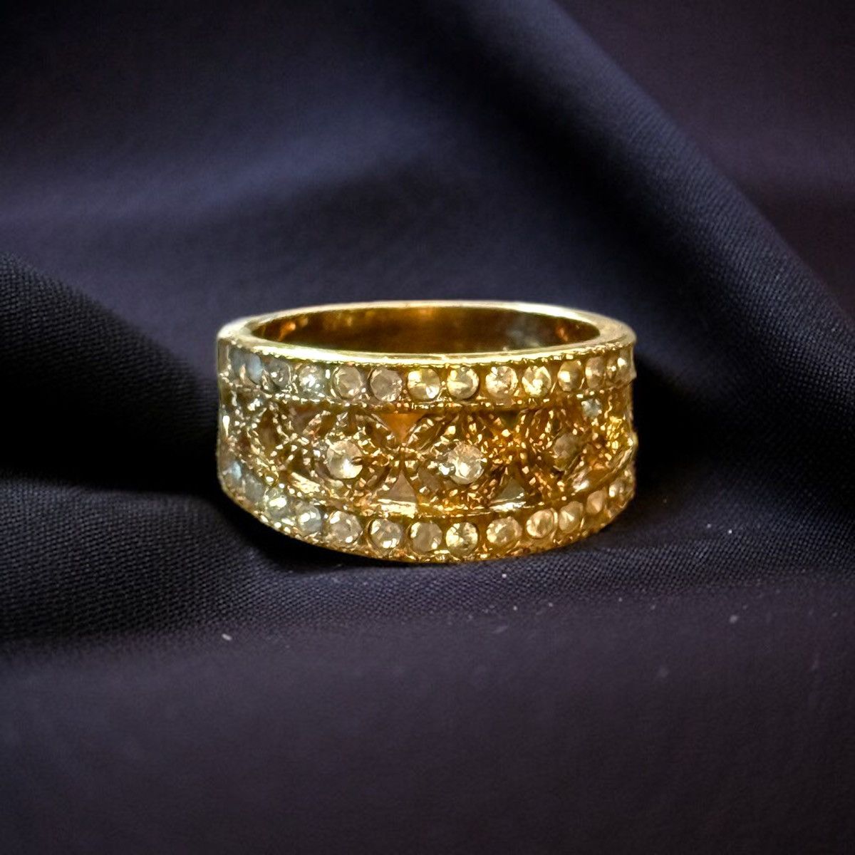 Vintage Vintage 14KHGE LIND gold tone filigree & crystals band ring Size ONE SIZE - 1 Thumbnail