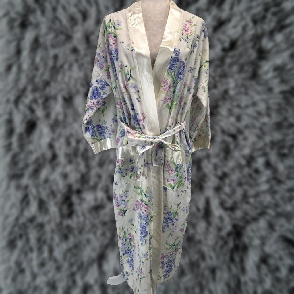 Vintage Vtg Appel Womens Floral Robe Extra Large XL Belted Satin Trim Size ONE SIZE - 1 Thumbnail