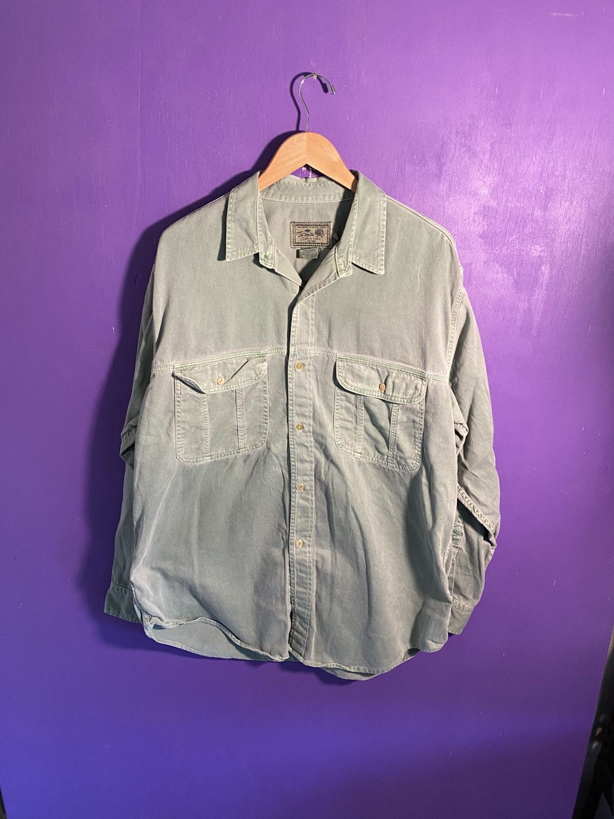 Vintage 90s Calvin Klein faded green button up