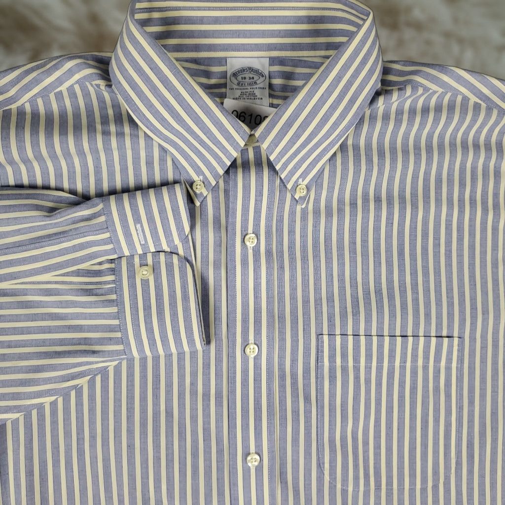 Brooks Brothers Brooks Brothers Shirt Mens 18 Blue Striped Dress Shirt Long Sleeve Button-Down Collar Regular Cotton Size 48R - 1 Thumbnail