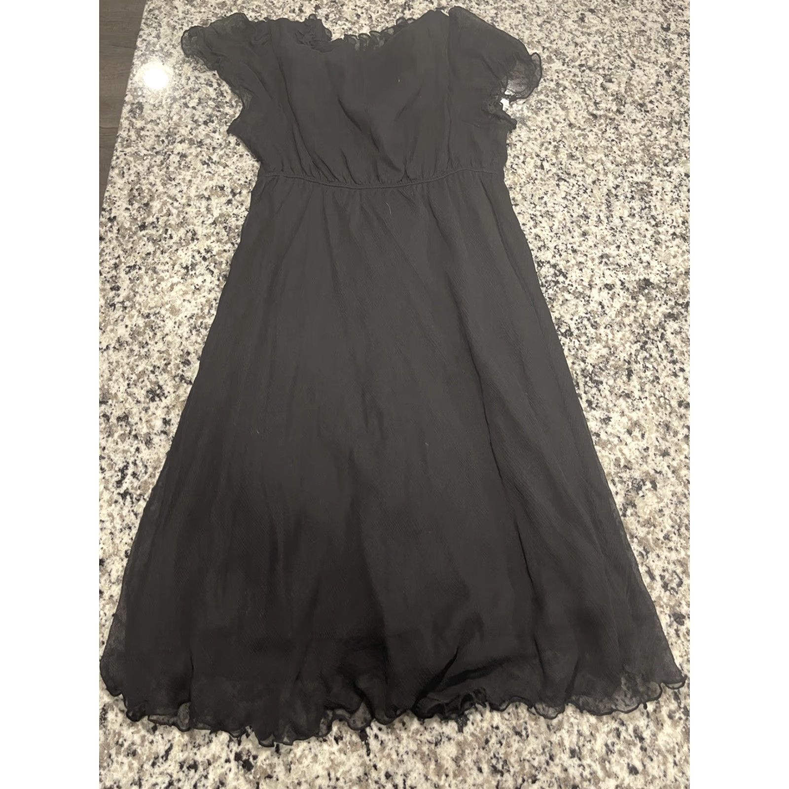 Free People FREE PEOPLE Silk Dress Black Short Sleeve V-Neck Ruffle Trim Sheer Mini Dress Womens 4 Size 27" / US 4 / IT 40 - 5 Thumbnail