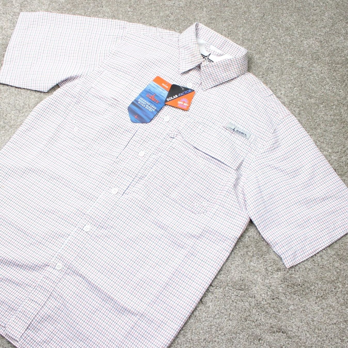 Habitat Habit Shirt Mens Small Red Button-Up Shirt with Pocket Short Sleeve Check Pattern Vintage No Size US S / EU 44-46 / 1 - 3 Thumbnail