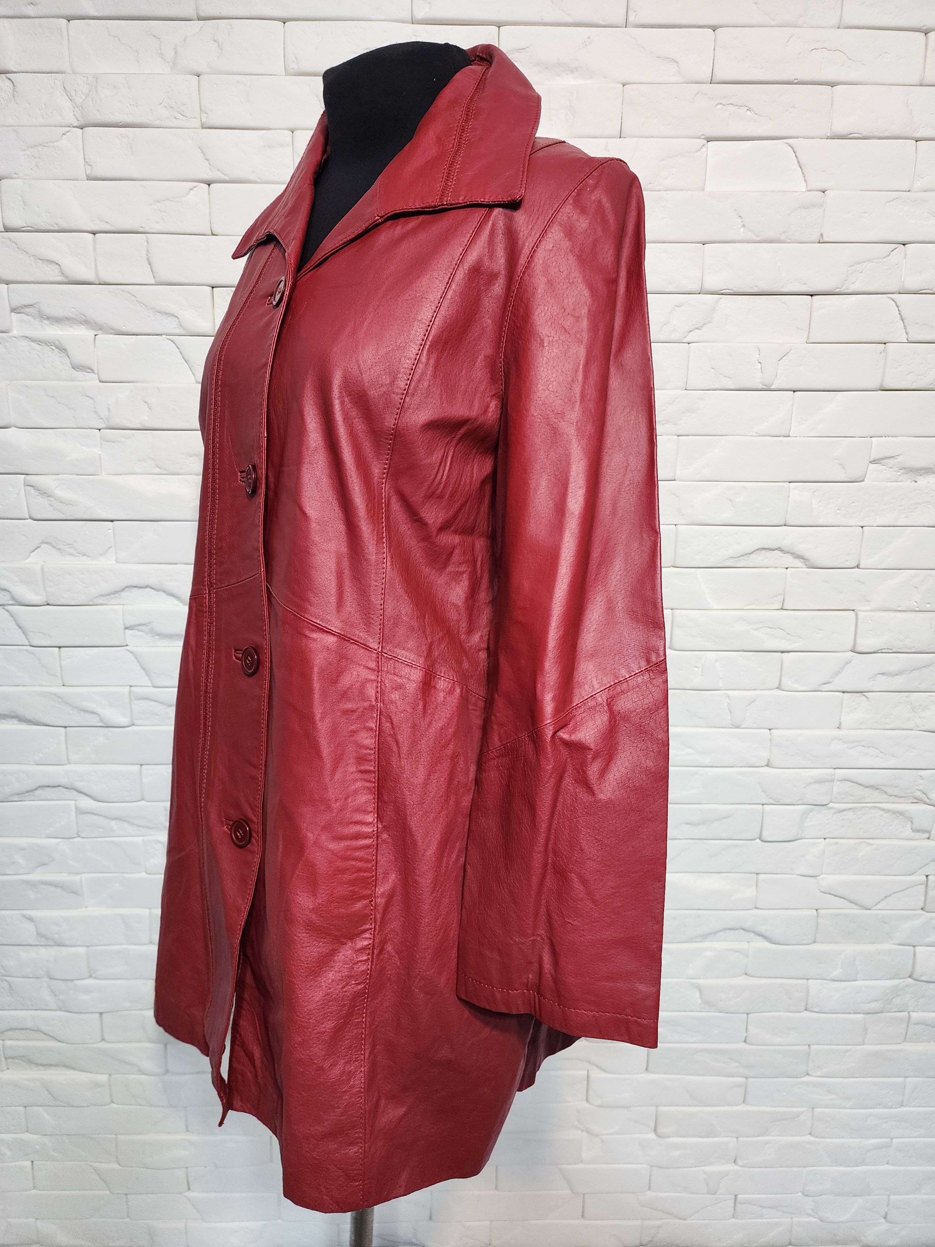 Designer Long Red Leather Jacket: Size XL / US 12-14 / IT 48-50 - 2 Thumbnail