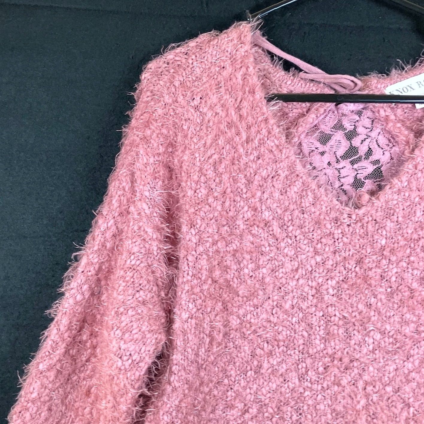 Vintage Knox Rose Womens Sweater Pink V Neck Feather Open Lace Back Large Size L / US 10 / IT 46 - 4 Thumbnail