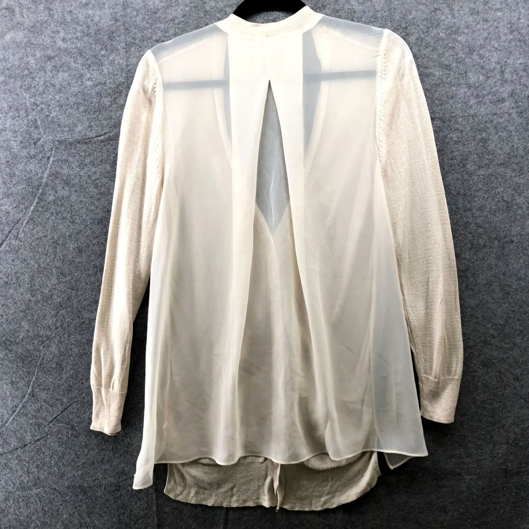 NIC+ZOE Nic+Zoe Cardigan Womens M Cream Button Front Chiffon Lightweight Knit Long Sleeve V-Neck Solid Vintage: No Size M / US 6-8 / IT 42-44 - 2 Thumbnail