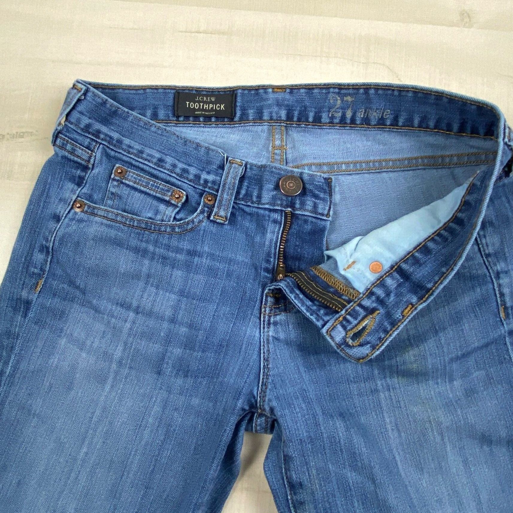 J.Crew J.CREW Women's Medium Wash Skinny Jeans 27 Low Rise Ankle Blue Cotton Blend Stretch Size 27" / US 4 / IT 40 - 3 Thumbnail