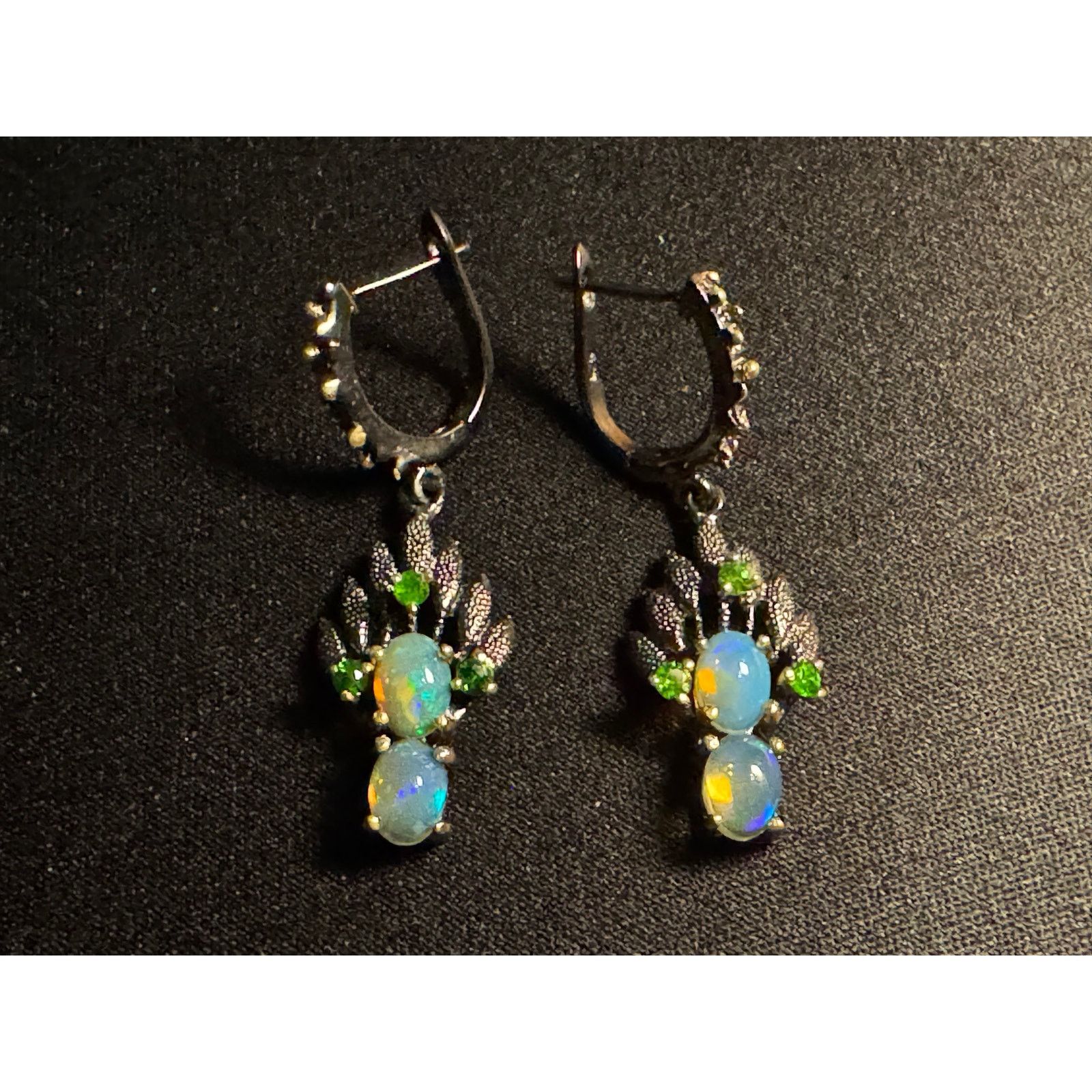 Other 925 Silver Rhodium Oxidized Ethiopian Opal Emerald Earrings Size ONE SIZE - 2 Thumbnail