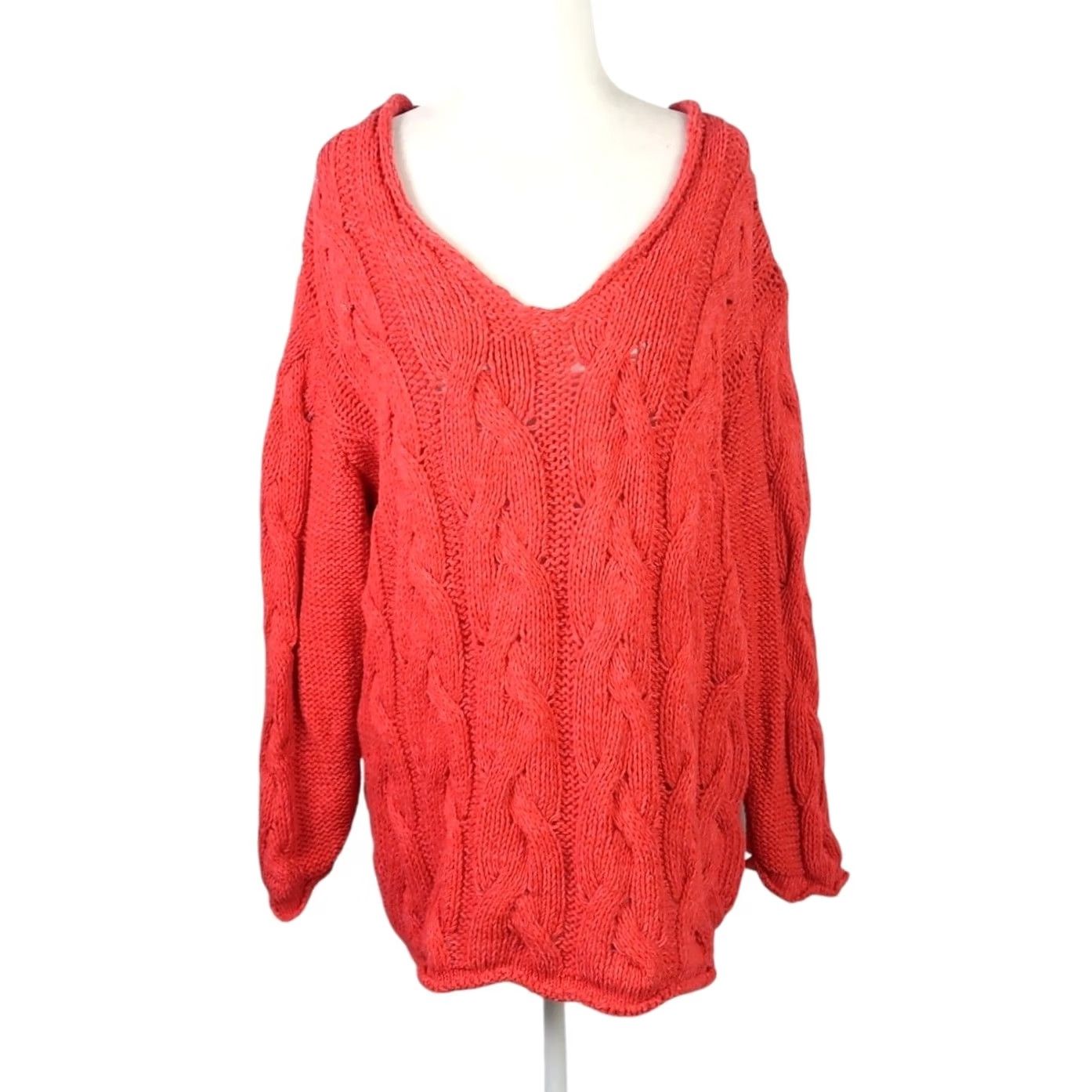 Bdg BDG Urban Outfitters Sweater V-Neck Cable-Knit Cotton Blend Red S Womens Pullover Long Sleeve Knit Shirt Size S / US 4 / IT 40 - 2 Thumbnail