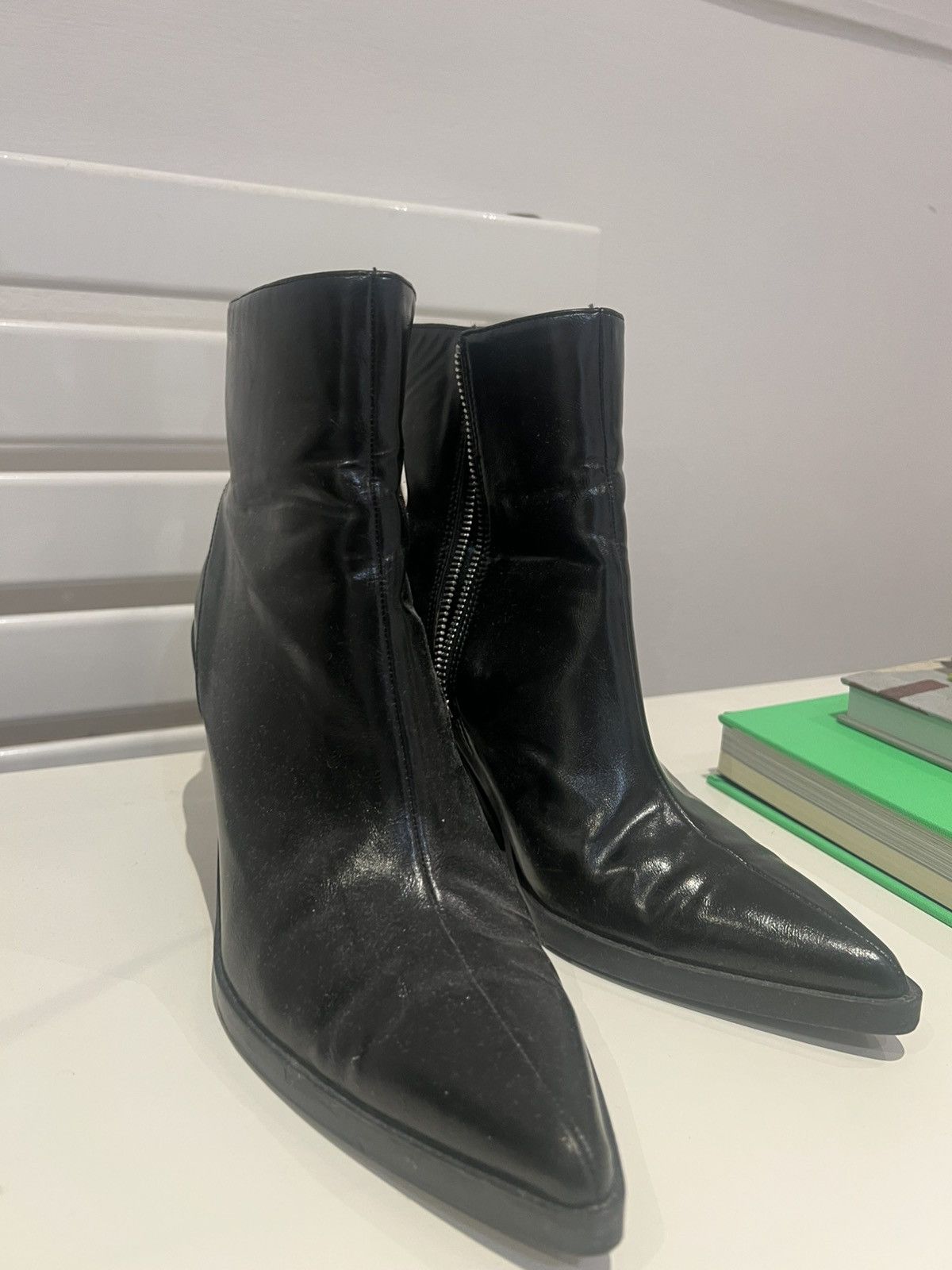 Zara Black Leather Heeled Boots Size US 10 / IT 40 - 1 Thumbnail