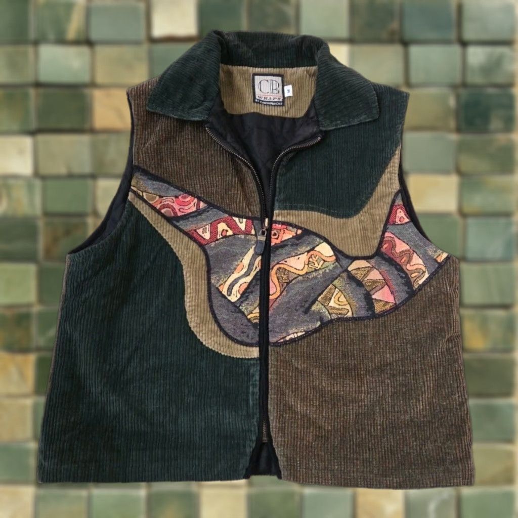 Vintage Vtg Corduroy Wool Patchwork Vest Womens M 90s CB Wrap Green Vest 90s Size M / US 6-8 / IT 42-44 - 1 Thumbnail