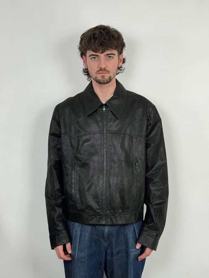 Versace 2000s Versace Black Grained Leather Jacket Size US L / EU 52-54 / 3 - 3 Thumbnail