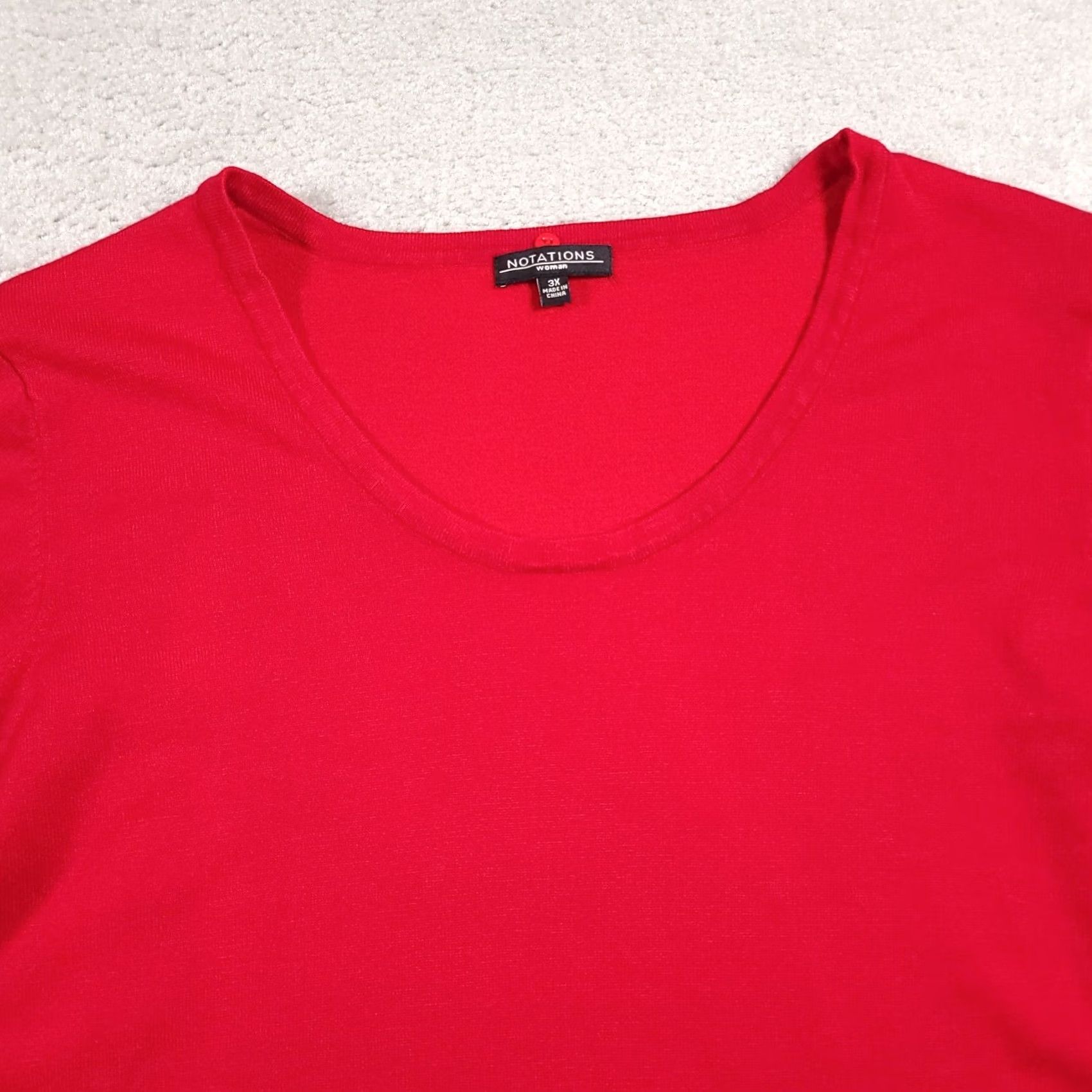 Vintage Notations Sweater Women's 3X Plus Red 3/4 Sleeve Ruched Knit Scoop Neck Size XXL / US 16-18 / IT 52-54 - 3 Thumbnail
