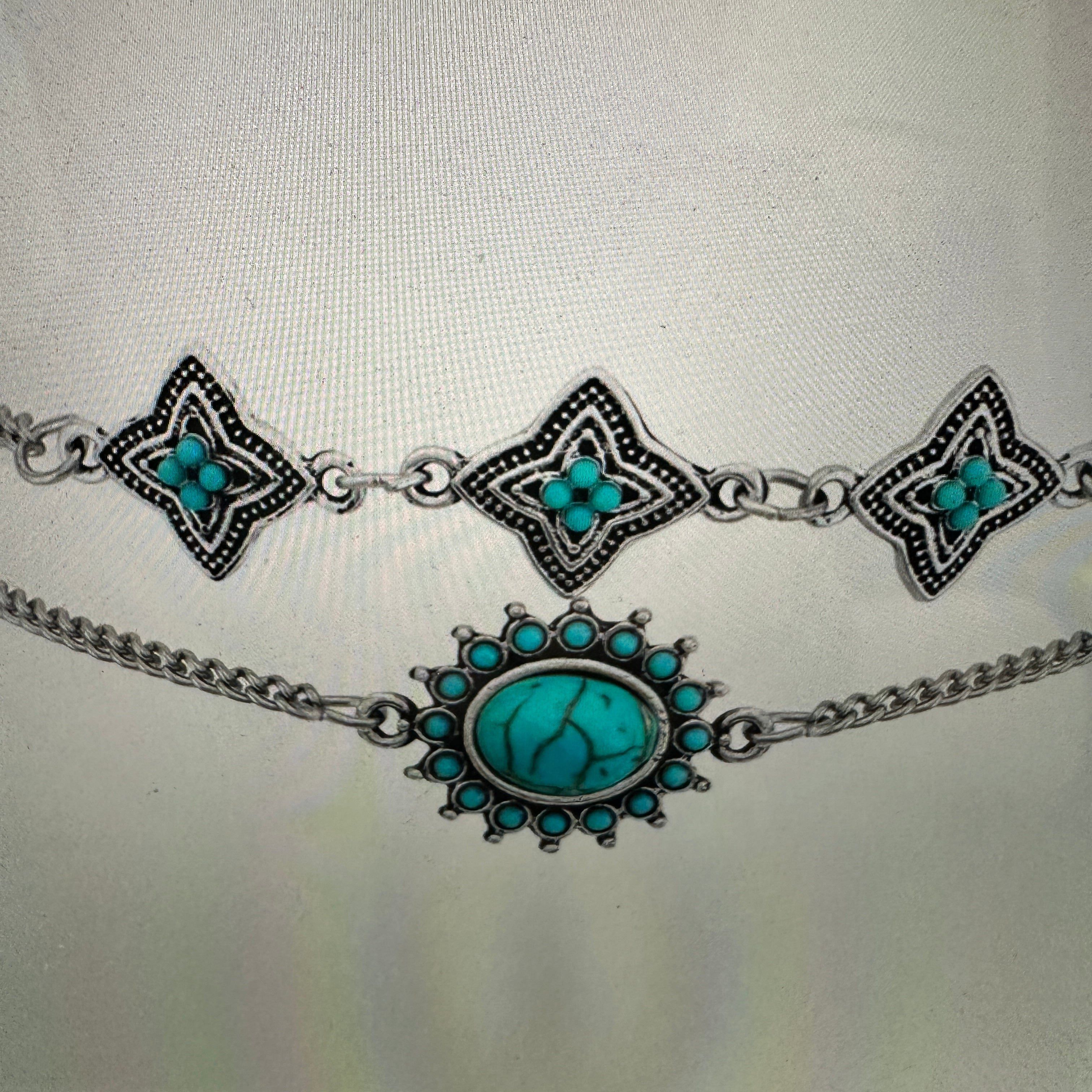 Other Bohemian Vintage Turquoise and Stainless Steel Floral Bracel Size ONE SIZE - 5 Thumbnail
