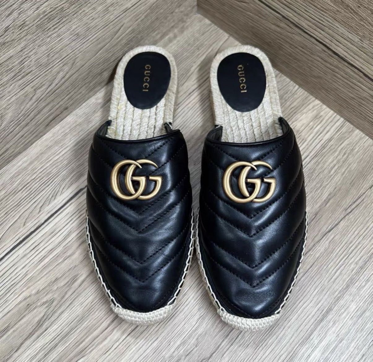 Gucci Gucci Espadrilles Black Double G Straw Mule Slides J41 Size US 8 / IT 38 - 3 Thumbnail
