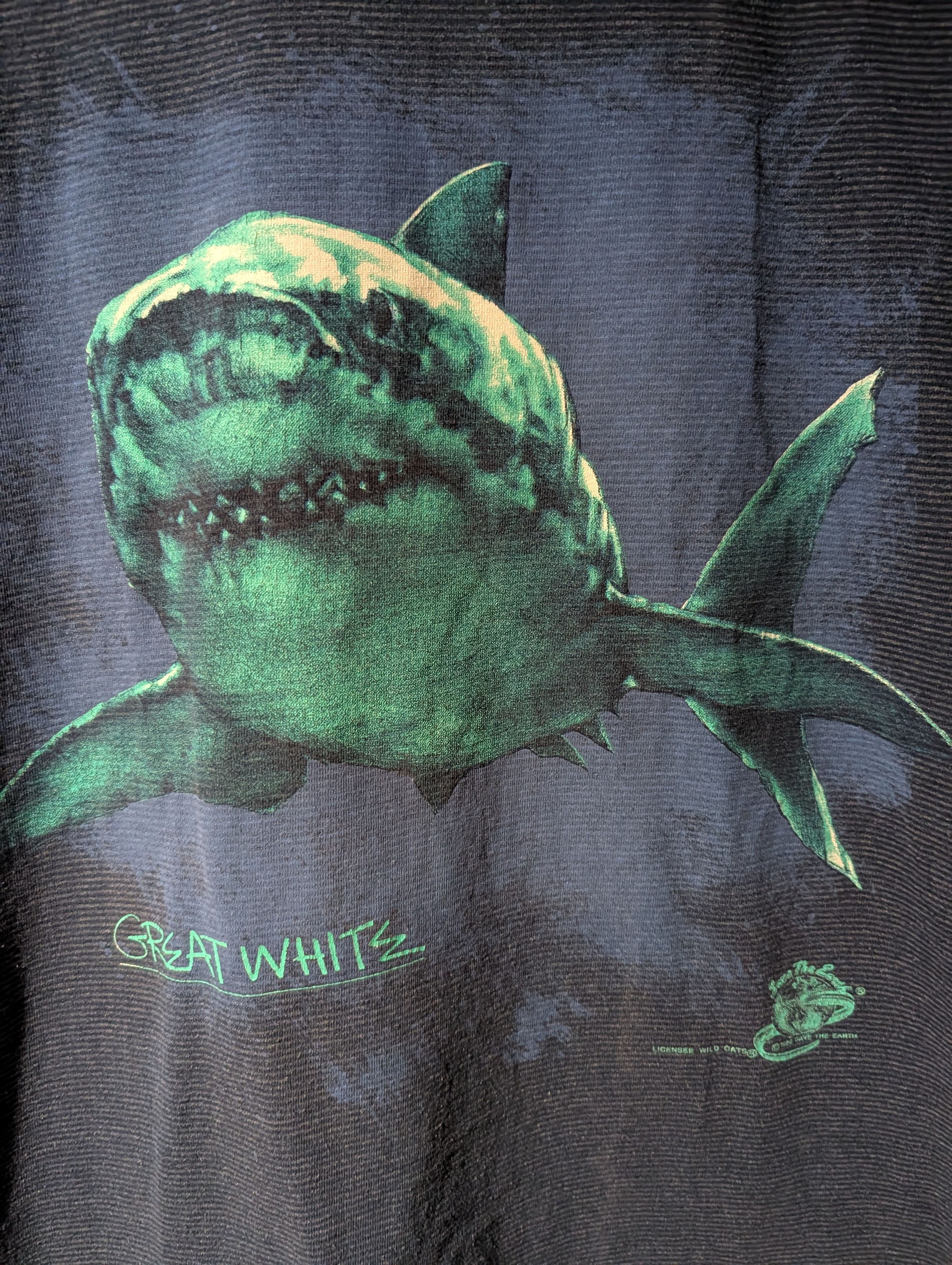 Vintage Vtg 1986 Great White Shark Save The Earth Graphic T-Shirt Size US L / EU 52-54 / 3 - 2 Thumbnail