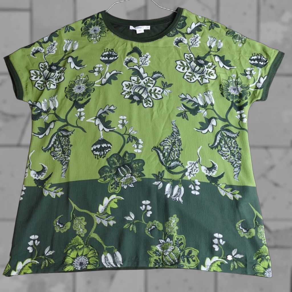 BRAX BRAX Blouse Shirt Green Floral Short Sleeve Pullover Regular Size 10 Women Adult Spring Summer Fall 42 .” Size L / US 10 / IT 46 - 1 Thumbnail
