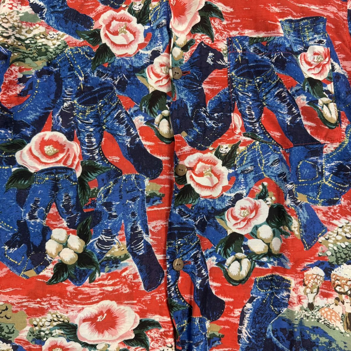 Kapital Kountry Kapital Aloha Hawaii Button Up Shirt Crash Denim Red Size US S / EU 44-46 / 1 - 2 Thumbnail