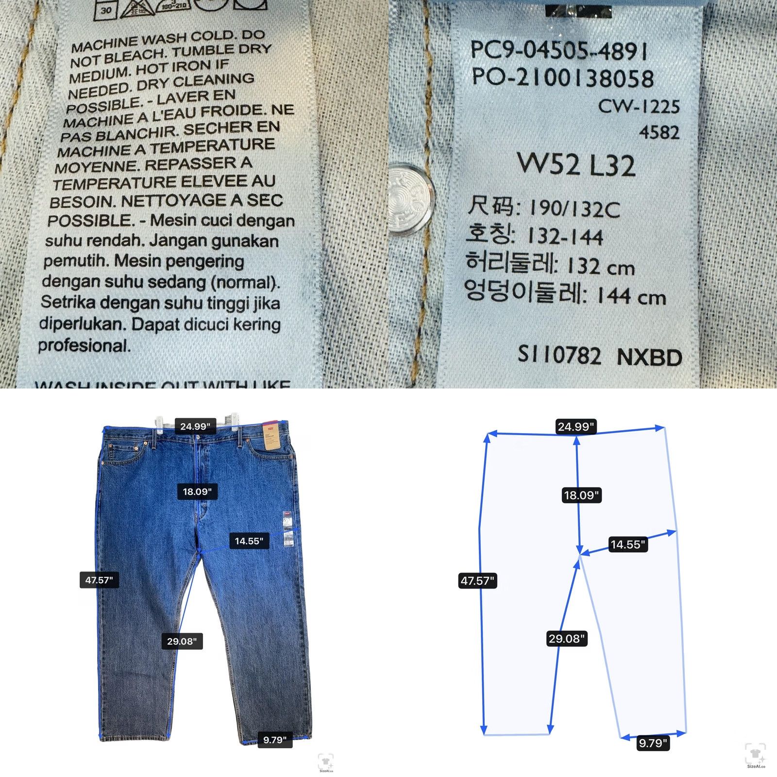 Levi's Levi's 505 Jeans Mens W52 L32 Blue Medium Wash Straight Zip Fly Denim 5-Pocket Regular Big & Tall Size US 36 / EU 52 - 9 Thumbnail