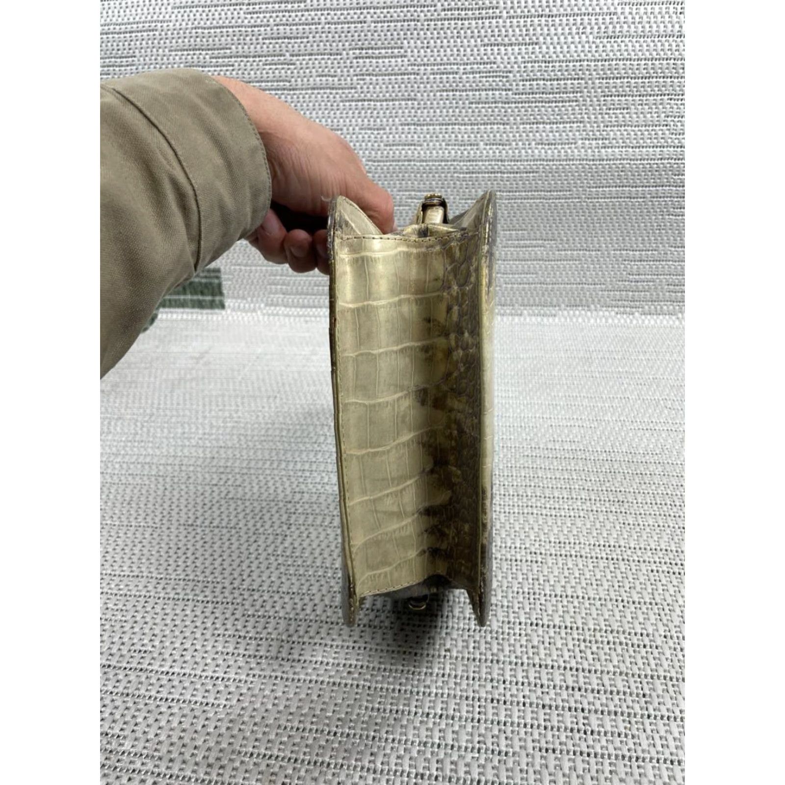 Doublet VINTAGE Sondra Roberts Bags Womens Beige Crocodile Leather Double Handle Strap Clutch Size ONE SIZE - 5 Thumbnail