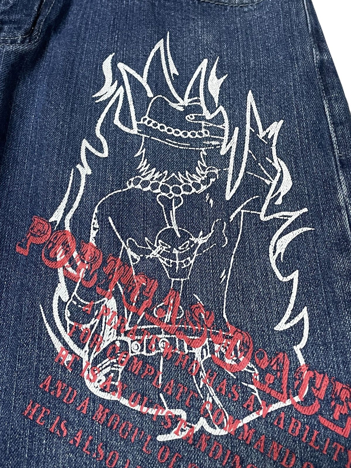 Japanese Brand Vintage One Piece Anime Ace And Luffy On Fire Rare Jeans Size US 30 / EU 46 - 9 Thumbnail
