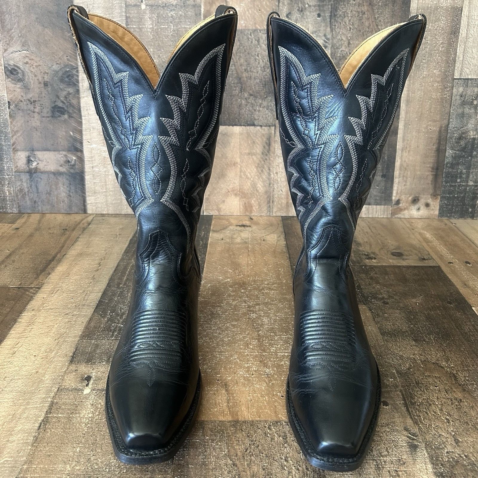 Vintage El Dorado Handmade Square Toe Black Cowboy Boots Mens 9 D Size US 9 / EU 42 - 4 Thumbnail