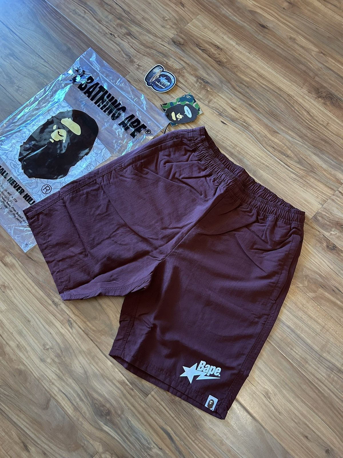 Bape NEW Bape Burgundy Bape Sta Beach Shorts Size US 36 / EU 52 - 3 Thumbnail