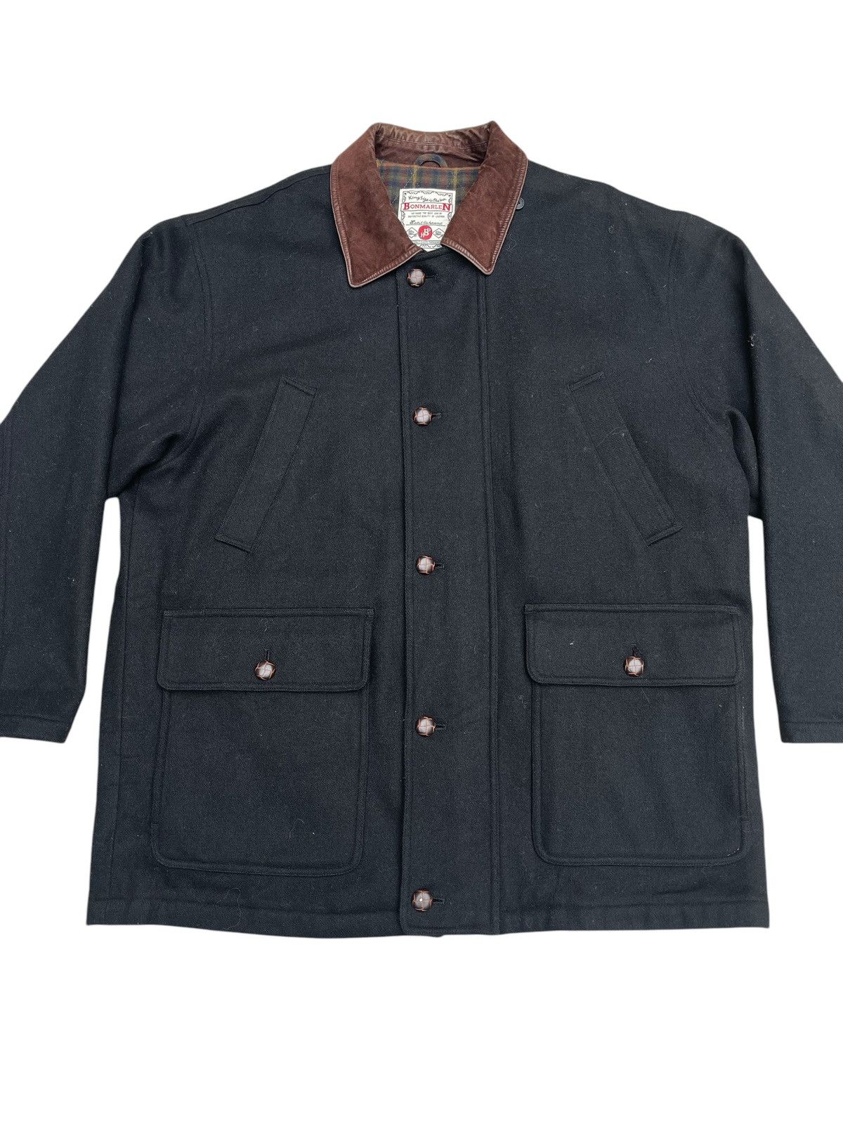 Japanese Brand × Other × Vintage Vintage Bonmarlen Wool Hunting Jacket Leather collar Size US XL / EU 56 / 4 - 1 Thumbnail