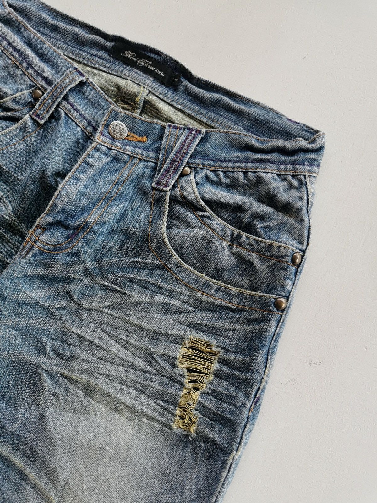 Japanese Brand Root Three Style Bootcut Distressed Jeans Size US 28 / EU 44 - 5 Thumbnail