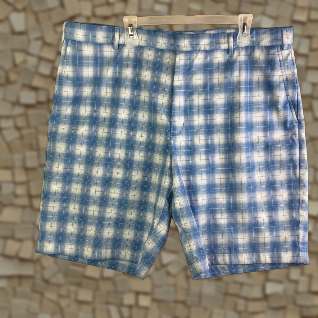 Vintage Walter Hagen Mens Bermuda Shorts Beach Denim Cotton Mid Rise 42 Blue Plaid Pockets Regular United States Vintage? No Size US 42 / EU 58 - 1 Thumbnail