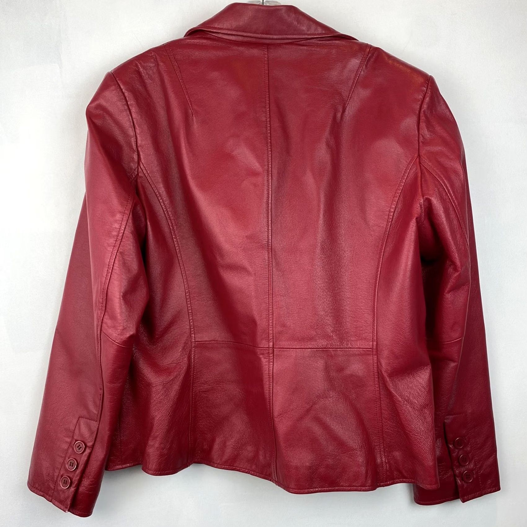 Vintage Worthington Industries Red Leather Jacket Women XL Blazer Coat Button Notch Holiday Basic Jacket Size XL / US 12-14 / IT 48-50 - 2 Thumbnail