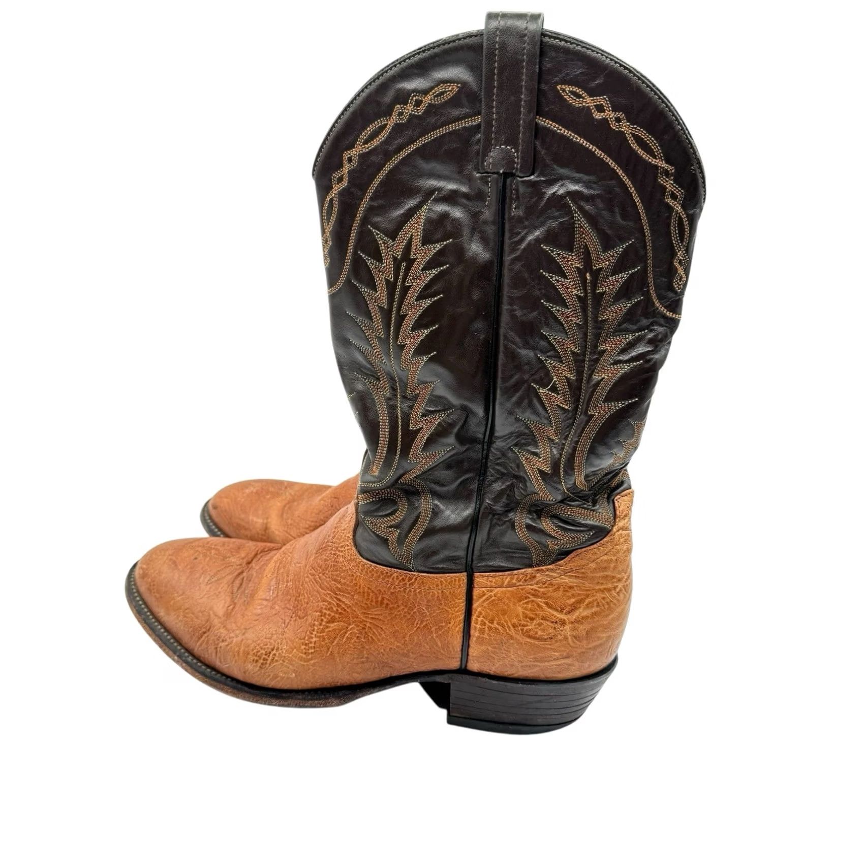 Tony Lama VINTAGE Tony Lama Boots Western Boots Genuine Leather Brown Size 11 EE Women Leather Cowboy Western 11 EE Brown Tony Lama Boots US 11 UK 12 EU 46 Size US 12 / IT 42 - 3 Thumbnail