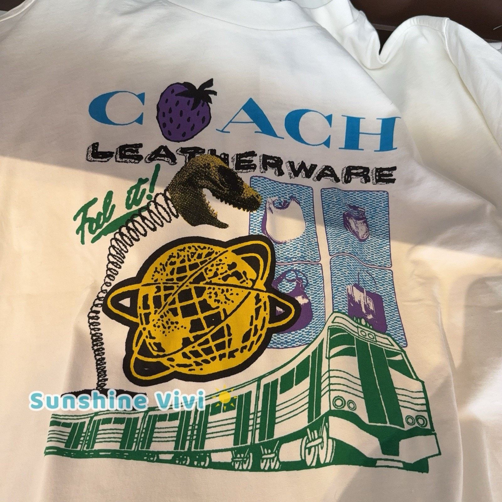 NWT COACH Collage Train Relaxed T-Shirt Ivory CCA57 XL