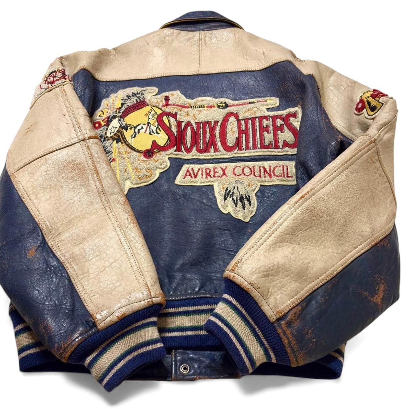 Avirex Avirex - S Vintage Blue Cream Leather Varsity Jacket Size US M / EU 48-50 / 2 - 7 Thumbnail