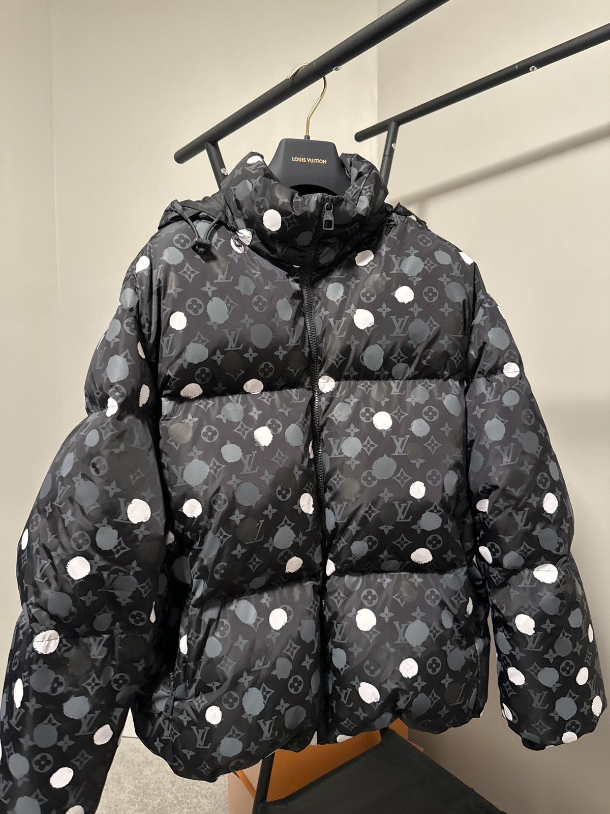 image of Louis Vuitton Lv × Yk Monogram Painted Dots Down Blouson in Black, Men's (Size Large)
