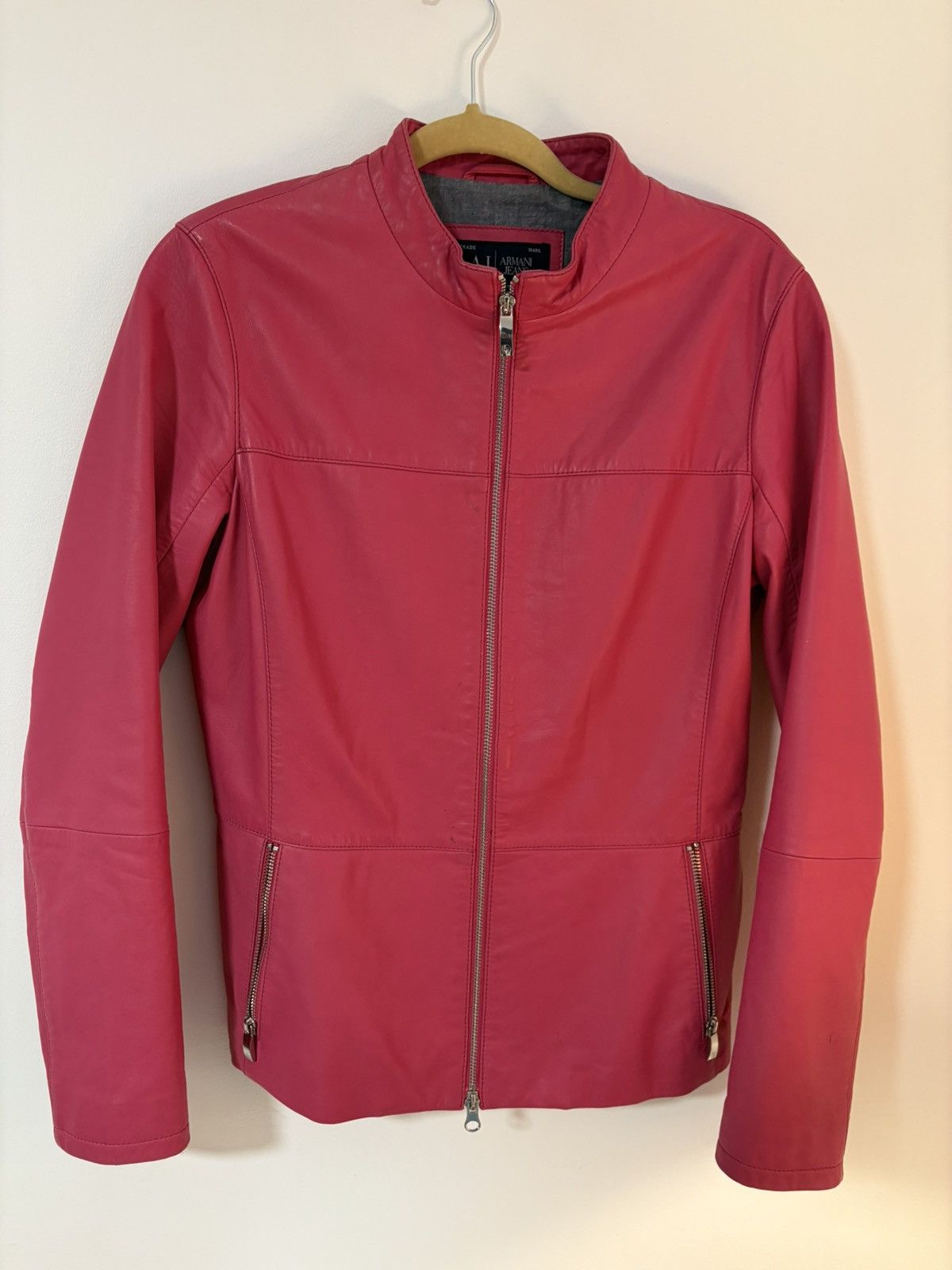 Armani Vintage Armani pink leather jacket Size XL / US 12-14 / IT 48-50 - 1 Thumbnail