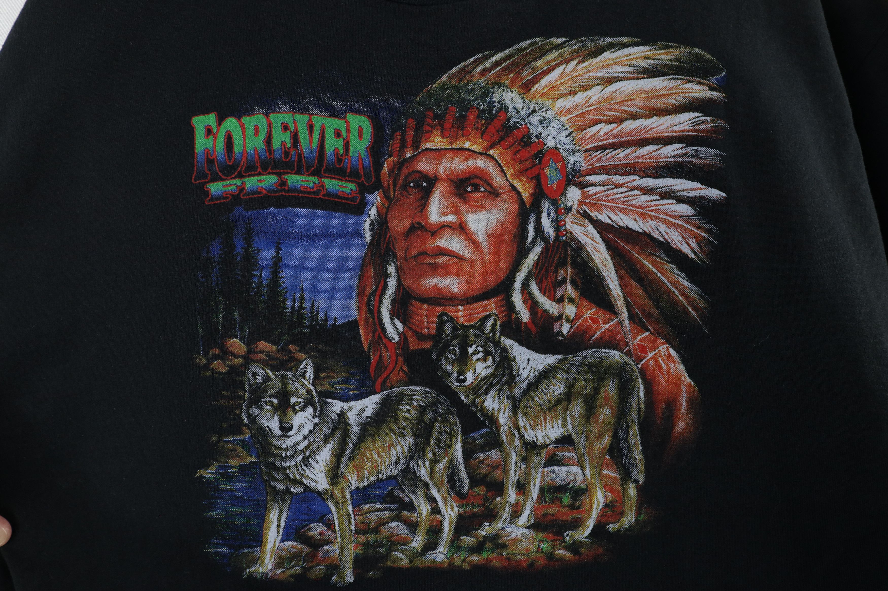 Vintage Vintage 90s Streetwear Free Indian Wolf Nature T-Shirt Size US XL / EU 56 / 4 - 4 Thumbnail