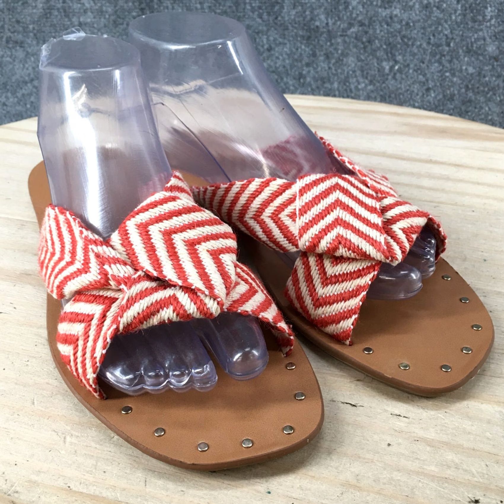 Vintage Universal Thread Sandals Womens 7 Louise Chevron Print Slip On Flats Slide Red Size US 7 / IT 37 - 3 Thumbnail