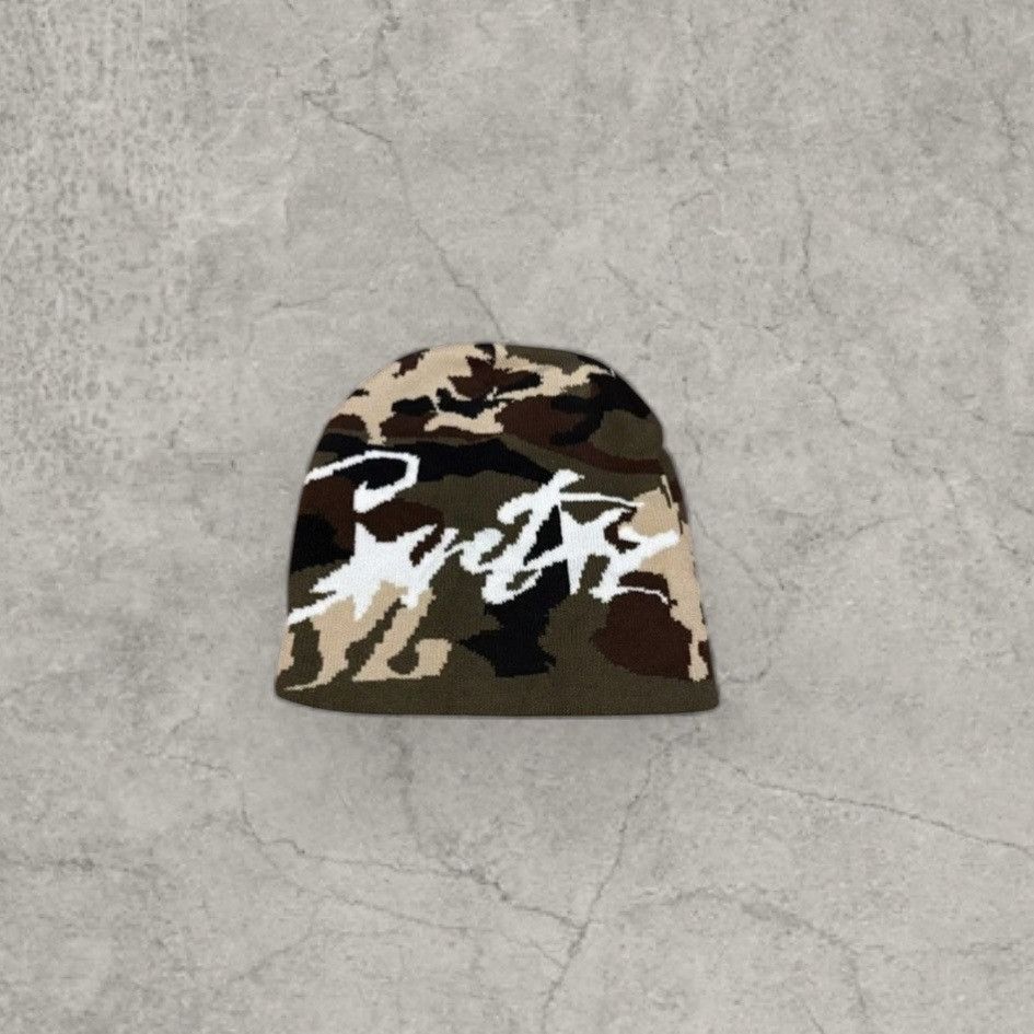 Japanese Brand Cool vintage style beanie, camo in khaki/brown. One size Size ONE SIZE - 1 Thumbnail