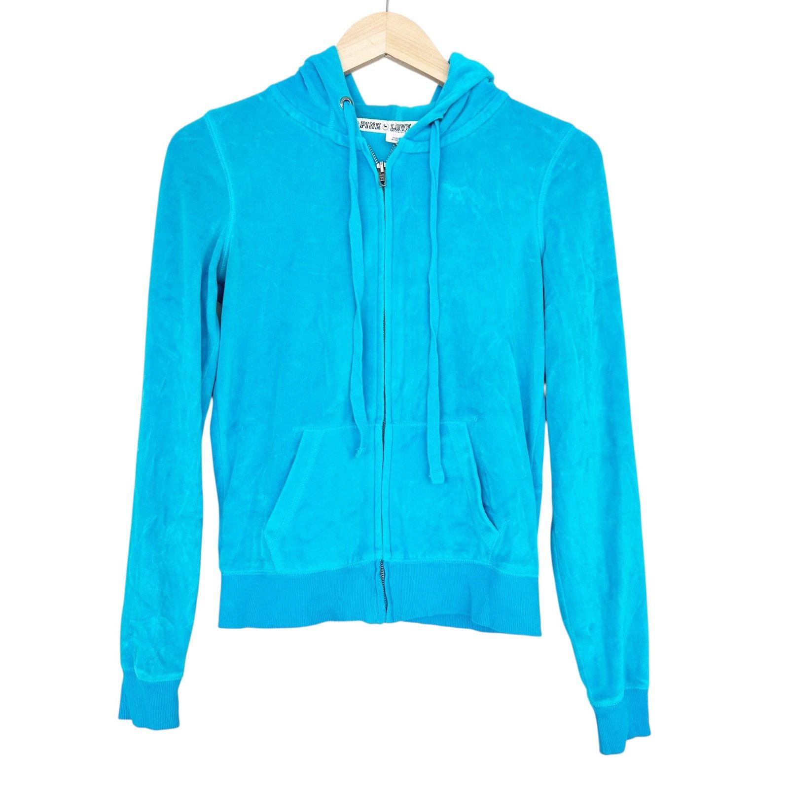 Victoria's Secret Pink Blue Velour Full Zip Sequin Hoodie XS