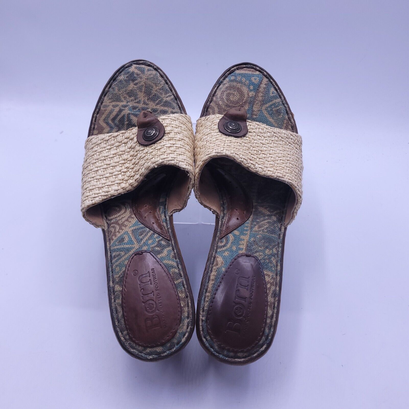 Born Born Leather Wedge Heel Sandal Womens Size 8 39 Brown Beige Size US 8 / IT 38 - 4 Thumbnail