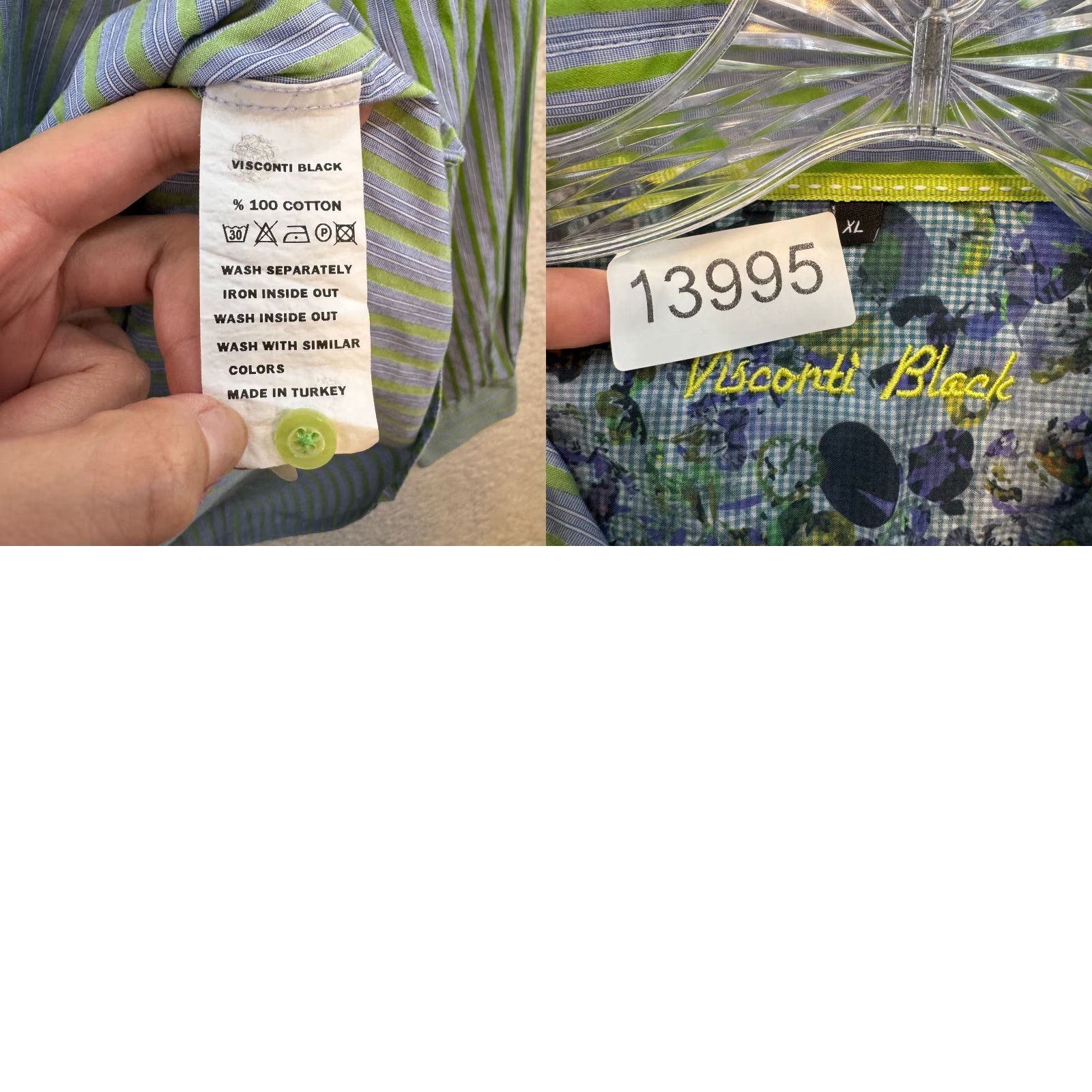 Luchiano Visconti VINTAGE Visconti Black Button Down Shirt XL Mens Blue Green Vertical Stripe Collared Button-Up Long Sleeve Mens XL Blue Striped Shirt Size US XL / EU 56 / 4 - 8 Thumbnail