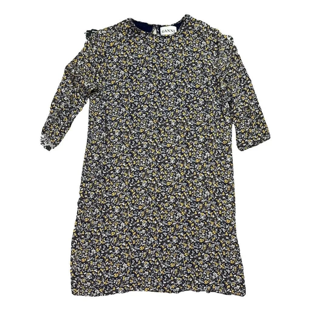 Ganni Dress Navy Yellow Size: M