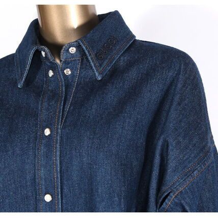 Gucci o1B3y1r0426 Embroidered Denim Shirt in Blue Size M / US 6-8 / IT 42-44 - 3 Thumbnail