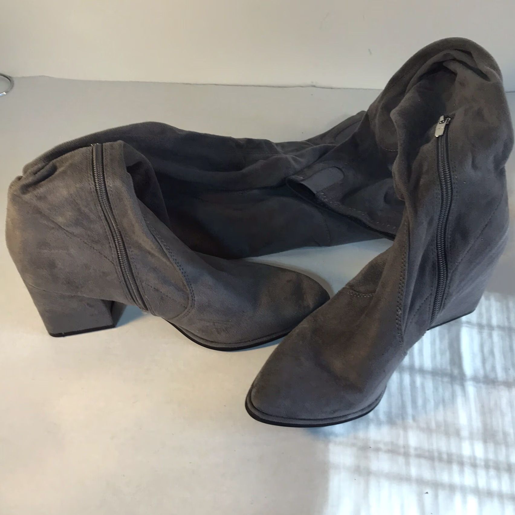 Marc Fisher Marc Fisher Gray Suede Thigh High Block Heel Boots Womens Size 9 3in Party/Cocktail Size US 9 / IT 39 - 3 Thumbnail