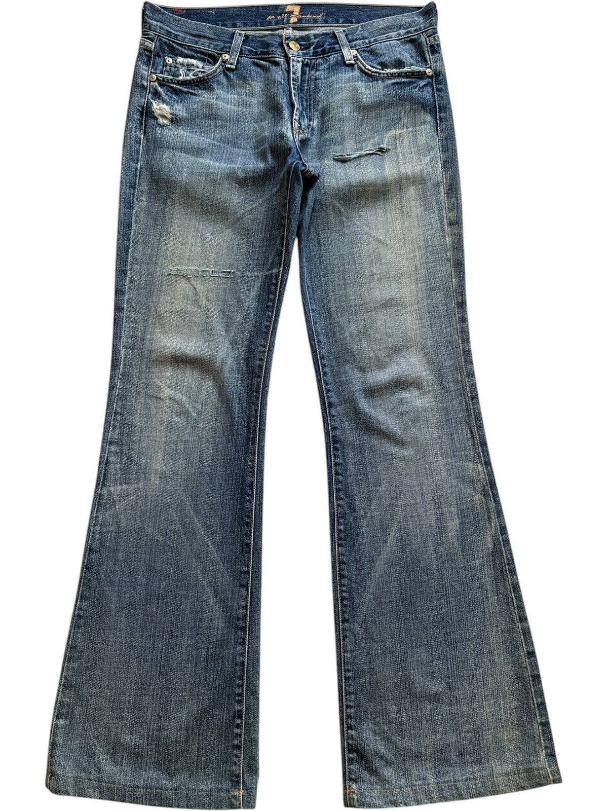 7 For All Mankind Vintage 7 For All Mankind Mud Wash Distressed Flare Jeans Size 32" / US 10 / IT 46 - 1 Thumbnail